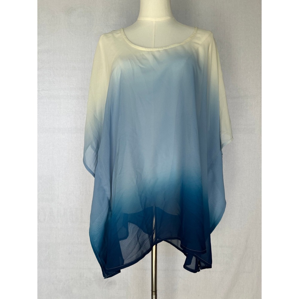 Coldwater Creek Blue Ombre Sheer Tunic Large Coastal Kimono Lagenlook Cover-up